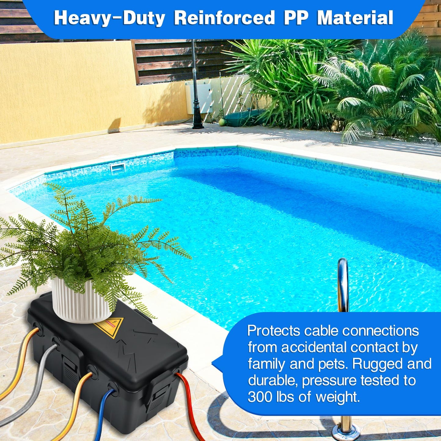 Hrensaw Medium Outdoor Electrical Box(10.6x5.5x4.5inch),Weatherproof Connection Box w/6 Cable Entry,IP54 Waterproof Extension Cord Cover Protect Power Strip,Timer,Plug,Holiday Lights,Black