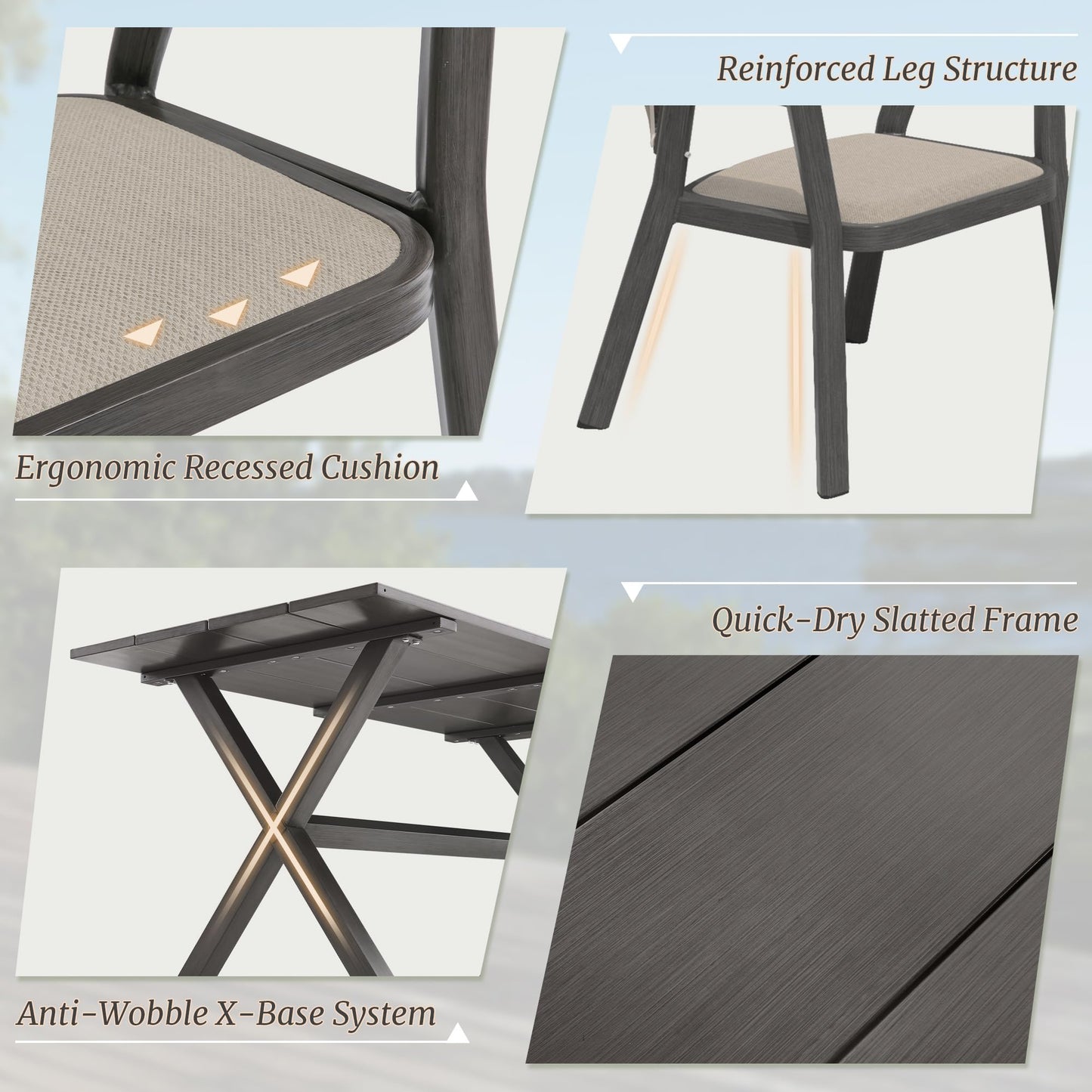 Cozyman Outdoor Dining Set 7-Piece, 59 Inch Patio Furniture Set with PE Wicker Chairs, All-Weather Resistant Aluminum Table for 7, Beige Almond