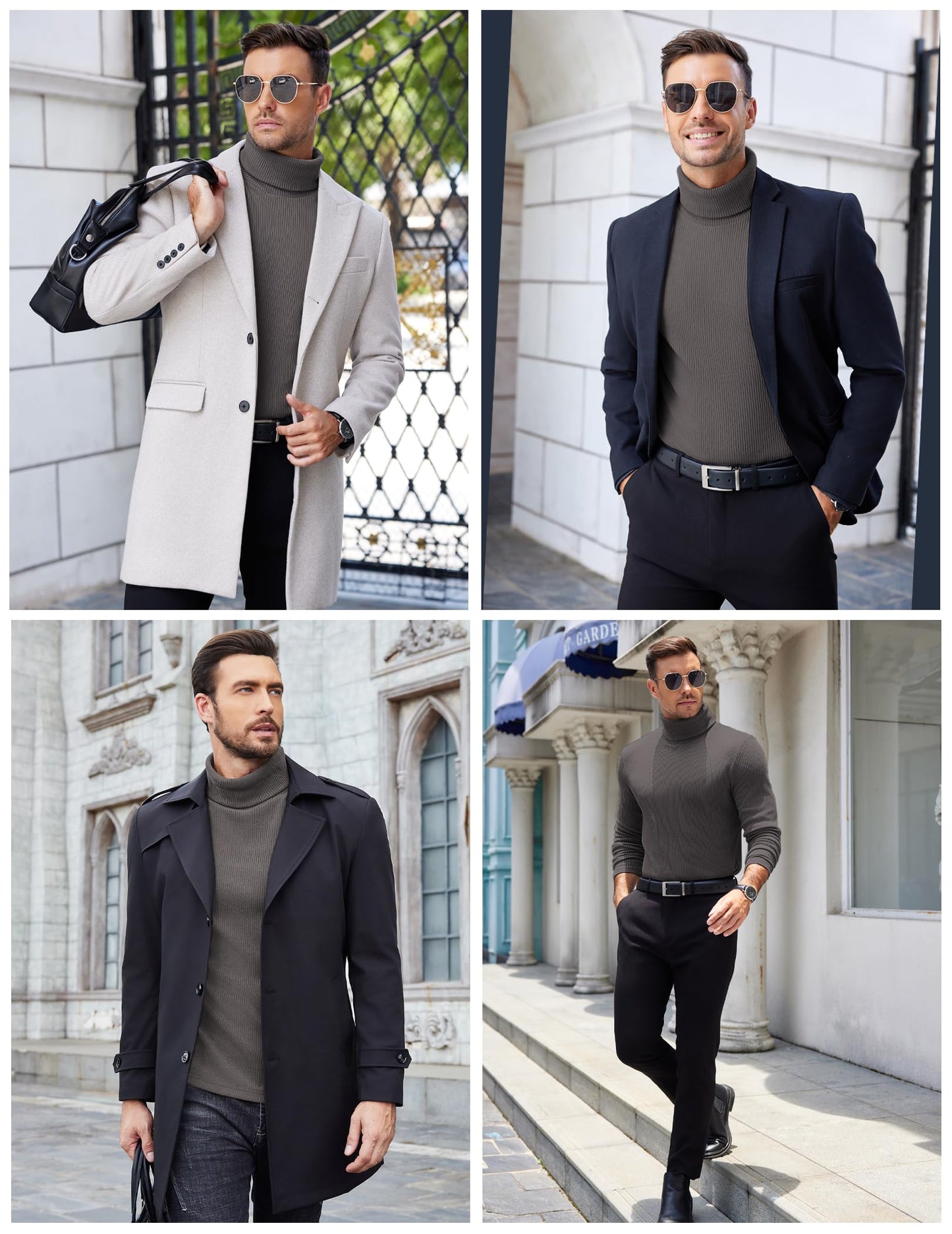 COOFANDY Mens Knitted Turtleneck Long Sleeve Turtle Neck Ribbed Pullover Sweater Thermal Casual High Neck Dark Gray