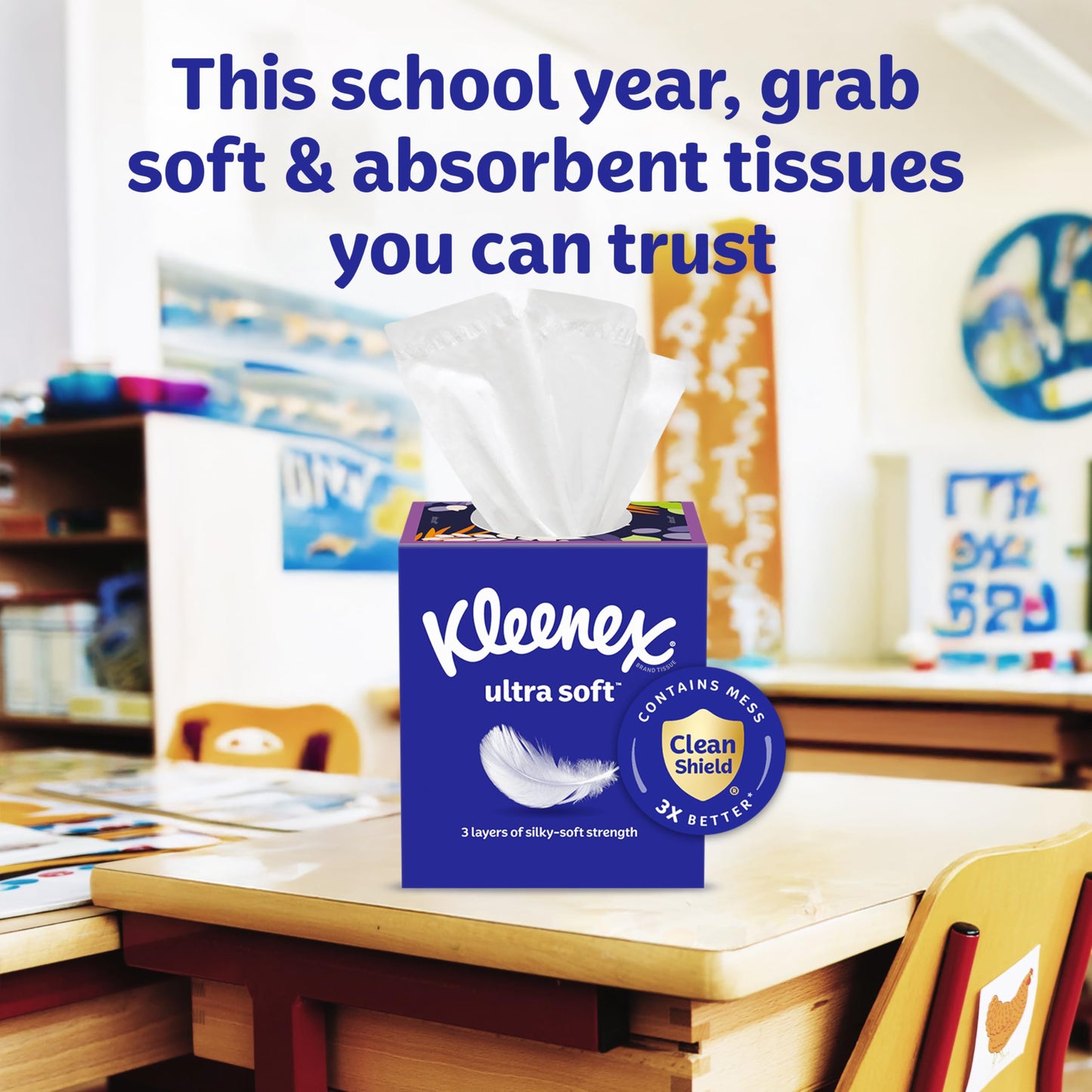 Kleenex Ultra Soft Facial Tissues, 4 Cube Boxes, 60 Tissues per Box, 3-Ply (240 Total), Packaging May Vary