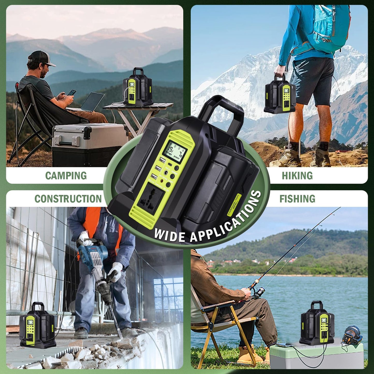 350W Power Inverter for Ryobi 40V Li-ion Battery, OP401 2-Port 40V to 120V Pure Sine Wave Inverter with LED Light, 3 USB-A Port, 1 USB-C Port, 1 DC Port, Power Station for Camping Emergency(Tool Only)