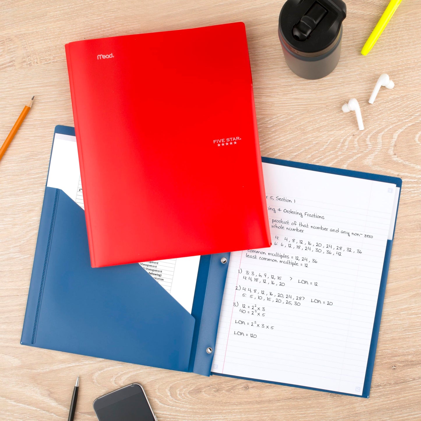 Five Star 2-Pocket Folder, 4 Pack, Plastic Folder with Prong Fasteners, Holds 8-1/2" x 11" Paper, Black, Fire Red, Forest Green, Pacific Blue (38140)