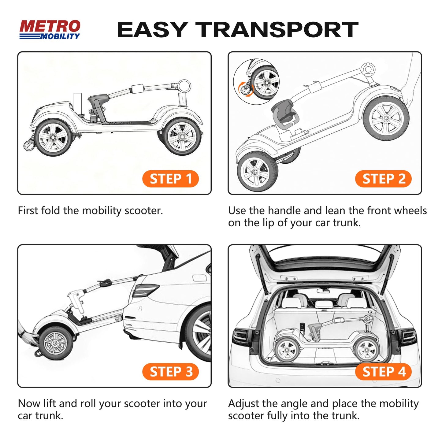 Metro Mobility 4 Wheel Powered Mobility Scooters, 300 lbs Capacity Mobility Scooters for Adults, Folding Mobility Scooter Lightweight, Electric Scooters for Seniors 10 Miles Range LED Light Blue
