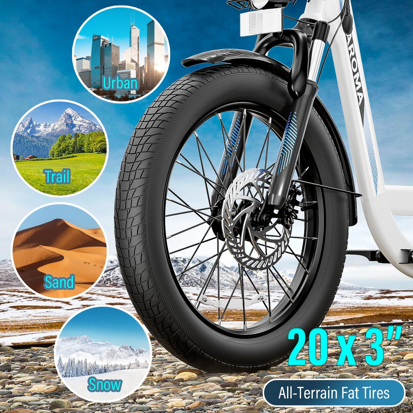 Caroma Peak 500W Electric Scooter with Seat, 20" Fat Tire Electric Bike with 36V Removable Battery, Up to 15Miles & 20MPH, Foldable Adult Electric Bicycles for Commuting with Basket (White)