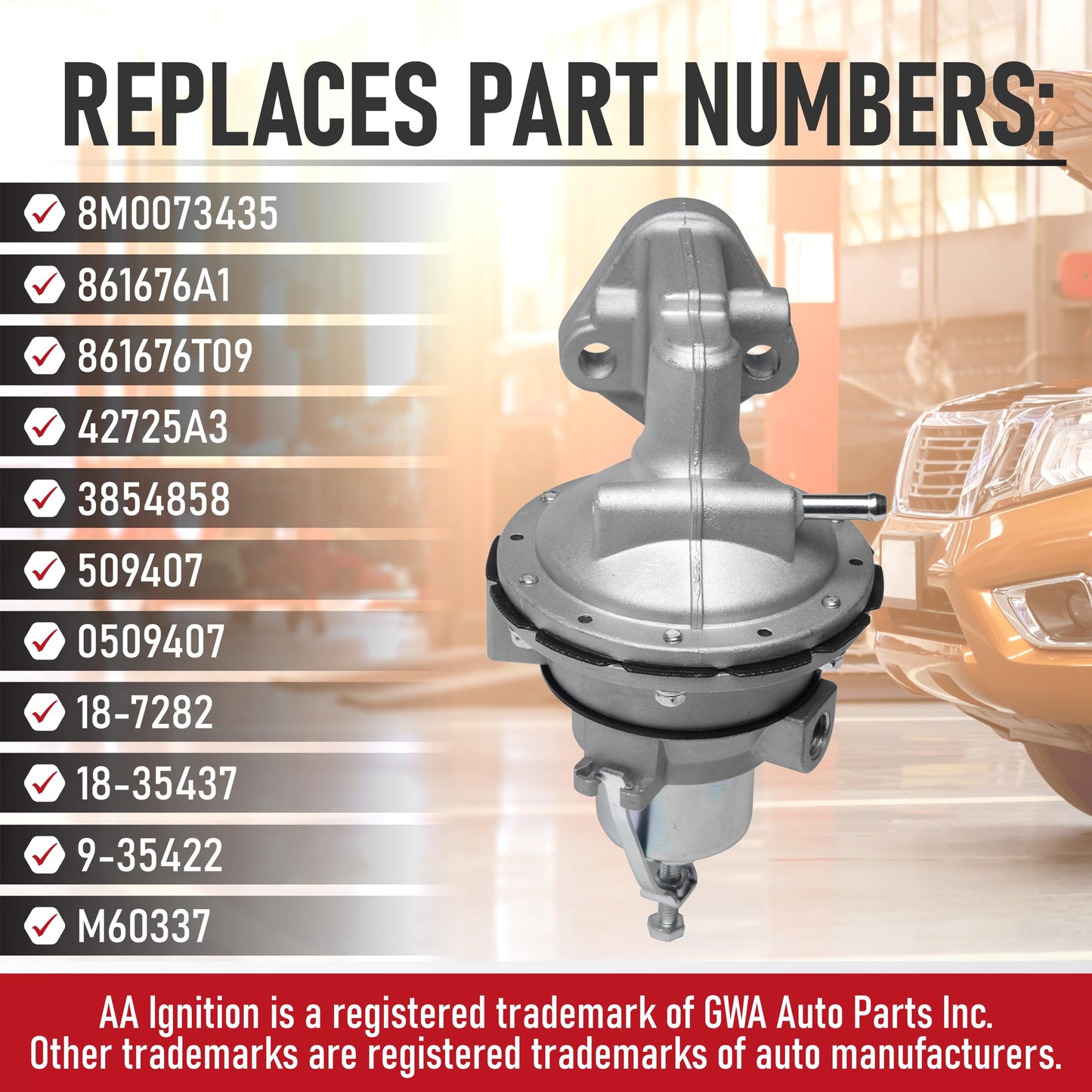 Mechanical Fuel Pump Replacement by AA Ignition - Compatible with Mercury Marine, MerCruiser, OMC, Volvo Penta Boats - 2.5L, 3.0LX, 3.0L, 3.7L - Replaces Parts 8M0073435, 861676A1, 861676A1, 42725A3