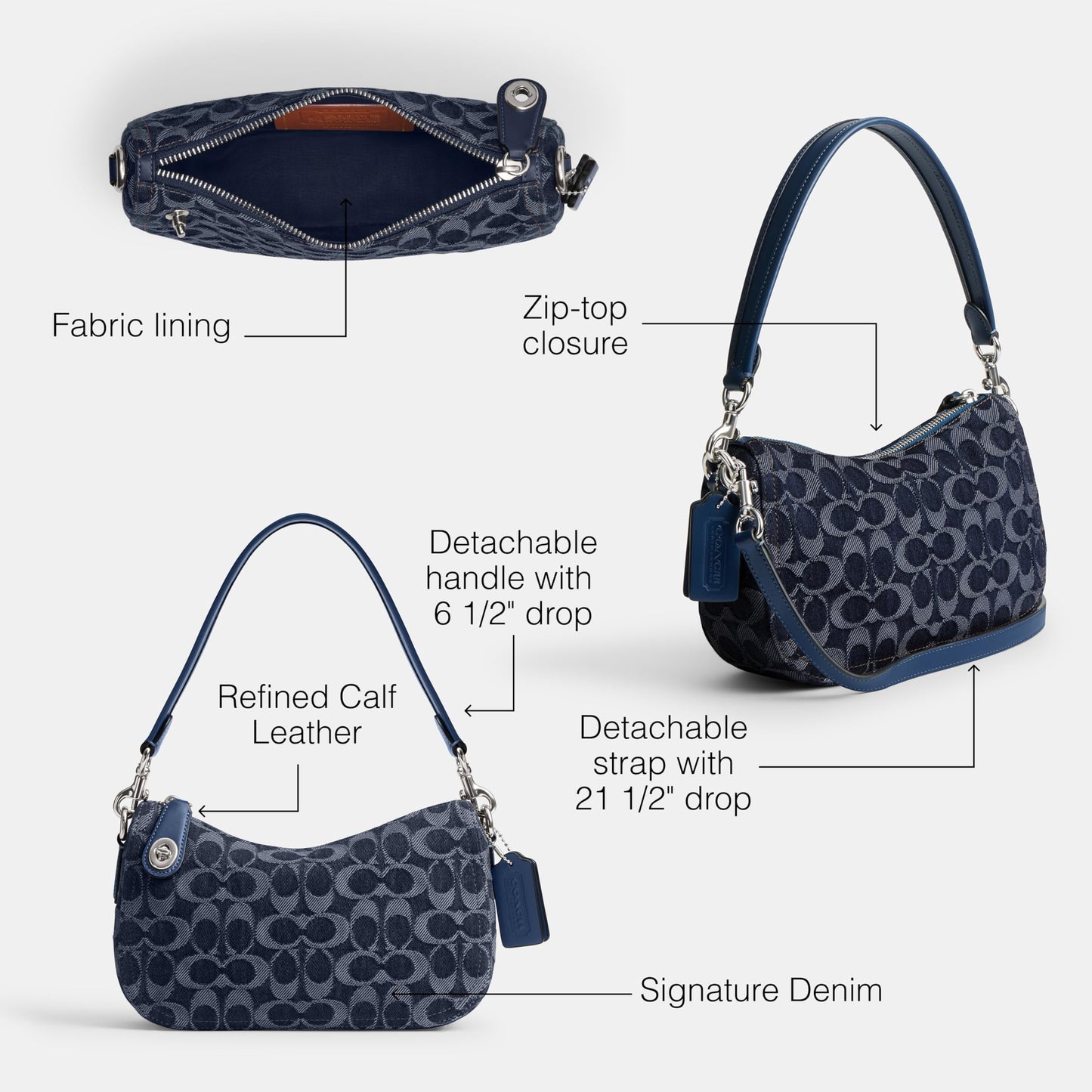 Coach Swinger Shoulder Bag in Signature Denim, LH/Deep Blue Multi