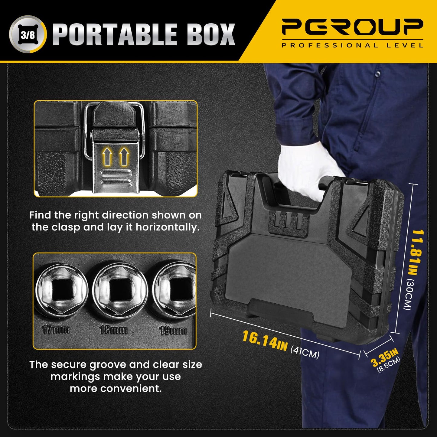 pgroup 3/8" Drive Socket Set, 52-Piece SAE (3/16-9/16 in) and Metric (4-14 mm) Deep & Shallow Socket Kit, 90-Tooth Ratchet Wrench, 6-Point, Chrome Vanadium Steel Mechanic Tool Set