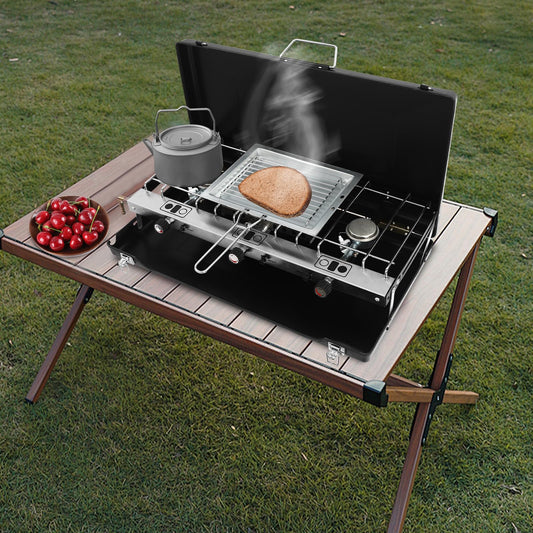 NIENIEE 3-Burner Camping Stove - 4.5kw Portable Propane Cooktop with Wind Guards & Adjustable Flame, Compact Outdoor Stove for Camping/Tailgating/BBQ (Black)