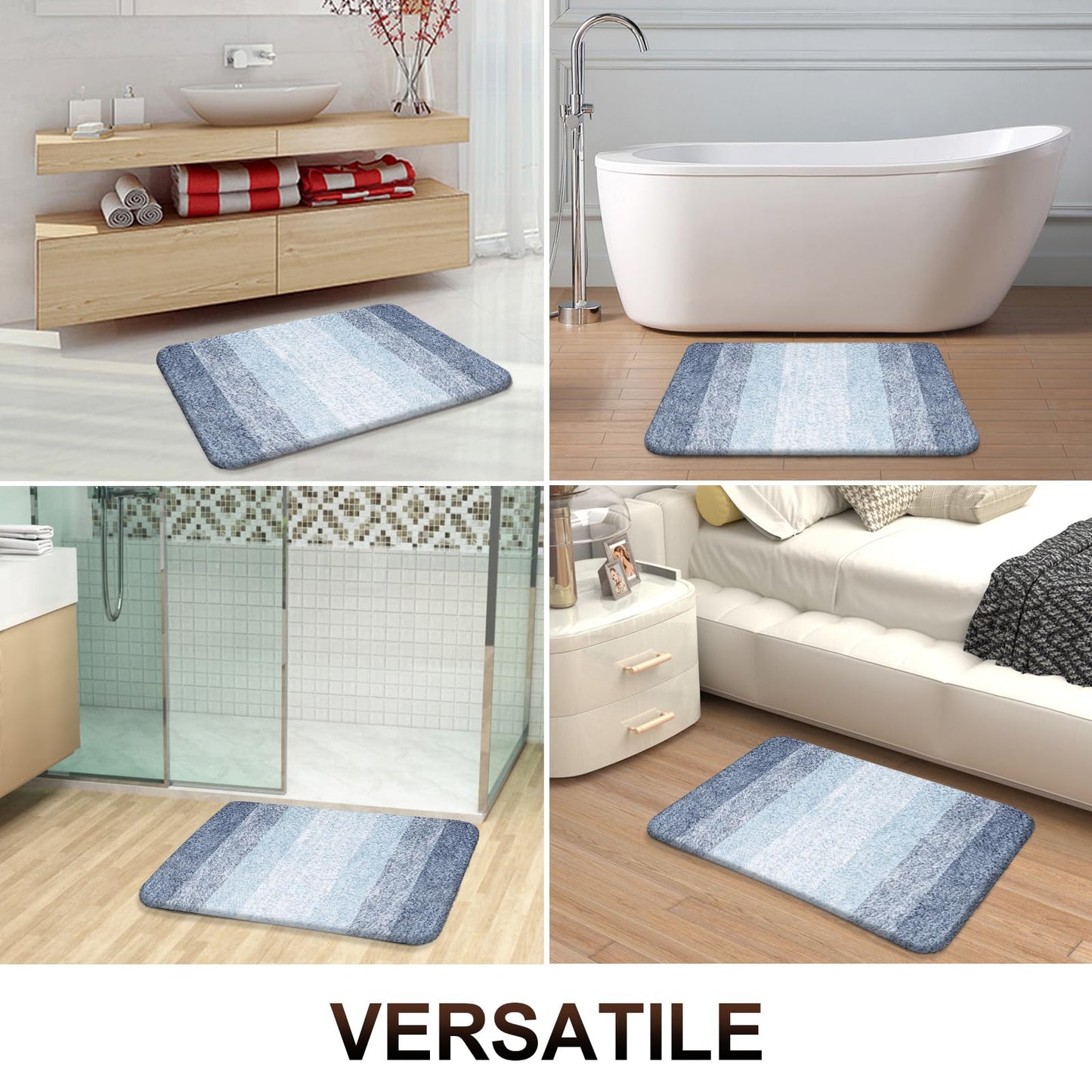 OLANLY Bathroom Rug Mat 24x16, Extra Soft and Absorbent Polyester Bath Rugs, Non-Slip Plush Shaggy Bath Carpet, Machine Wash Dry, Bath Mats for Bathroom Floor, Tub and Shower, Blue