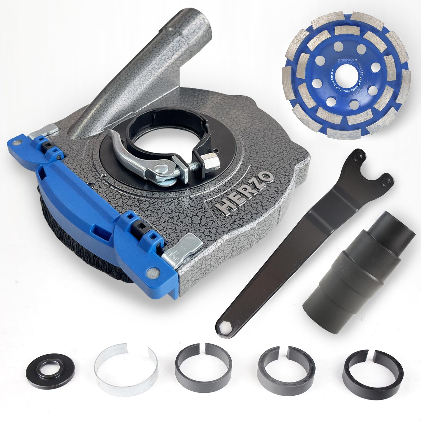 HERZO Aluminum Dust Shroud for Angle Grinder 4.5 inch and 5 Inch, Includes 5Inch Diamond Grinding Cup Wheel