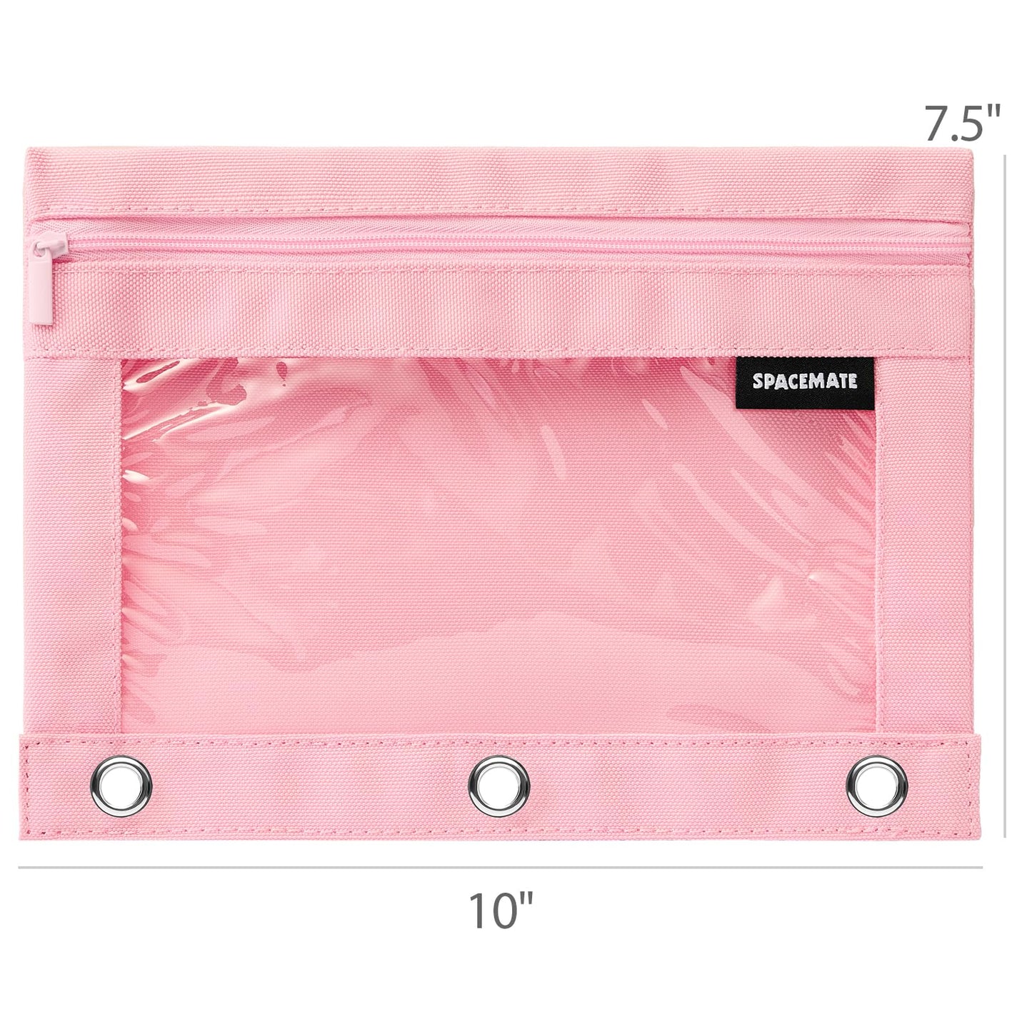 SPACEMATE Binder Pencil Pouch Case Box Bag for 3 Ring Binder School Supplies Girls Boys Kids, Clear Preppy Stuff Large Aesthetic Pen Organizer, Back to College Stationary, 1 Pack, Light Pink