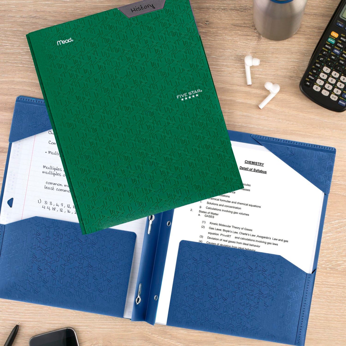 Five Star 2-Pocket Folder, 4 Pack, Plastic Folder with Stay-Put Tabs and Prong Fasteners, Holds 8-1/2" x 11" Paper, Black, Fire Red, Forest Green, Pacific Blue (38048)