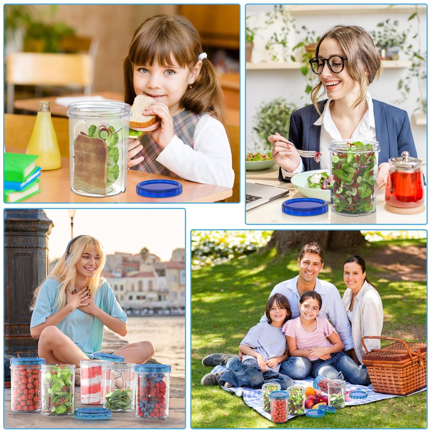 [32 oz 10 Pack] Food Storage Freezer Containers Clear Bottom with Blue Twist Top Lids Reusable, Plastic Airtight Meal Prep Containers BPA Free | Stackable | Leakproof | Microwave/Dishwasher Safe