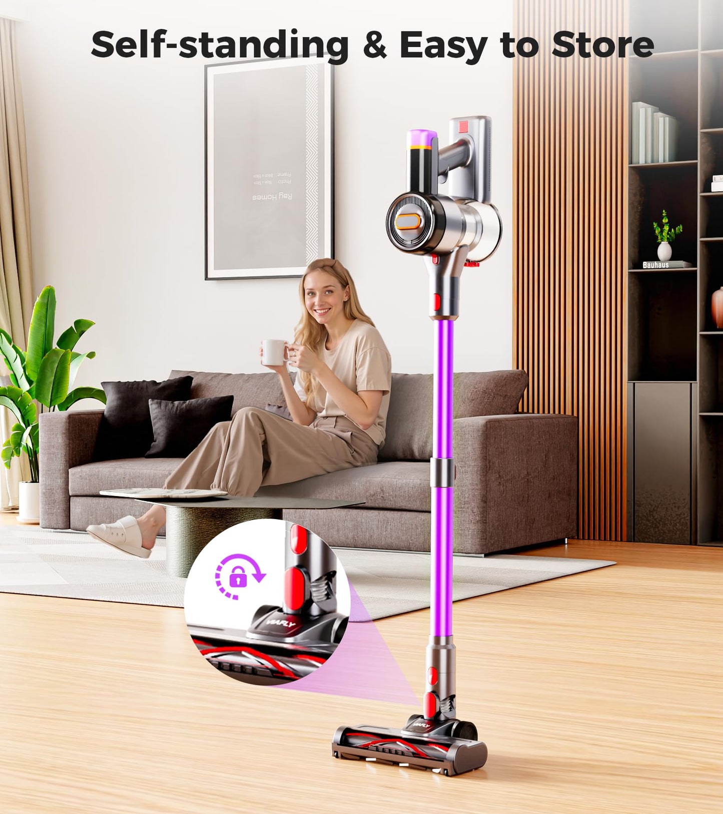 Cordless Vacuum Cleaner, 500W 40Kpa 60Mins Vacuum Cleaners for Home, Anti-tangle Stick Vacuum with Self-Standing, Wall Mount Charging, LED Display, 8-in-1 Wireless Vacuum for Carpet Pet Hair Hardfloor
