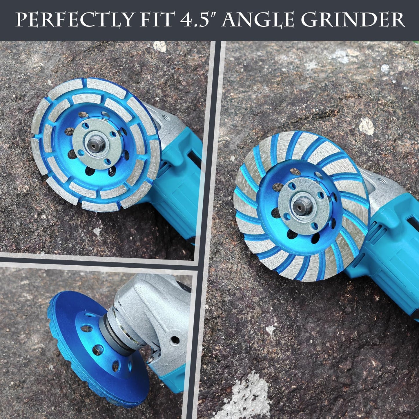 SWIGRANCE 2Pcs Diamond Concrete Grinding Cup Wheels 115mm 4-1/2" Set (Double Row + Turbo Row Segment), Fits 7/8" Arbor for Angle Grinder, Shaping Cleaning Concrete Masonry Marble Granite Brick