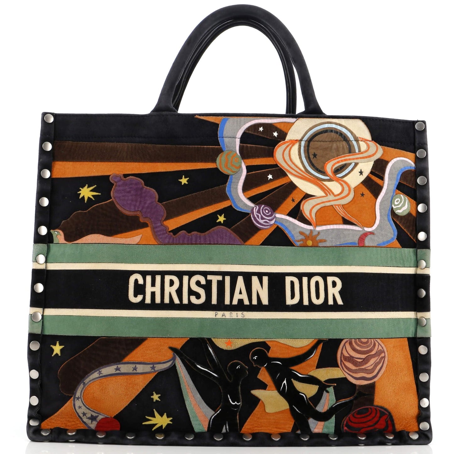 Christian Dior, Pre-Loved Book Tote Multicolor Studded Suede Large, Print