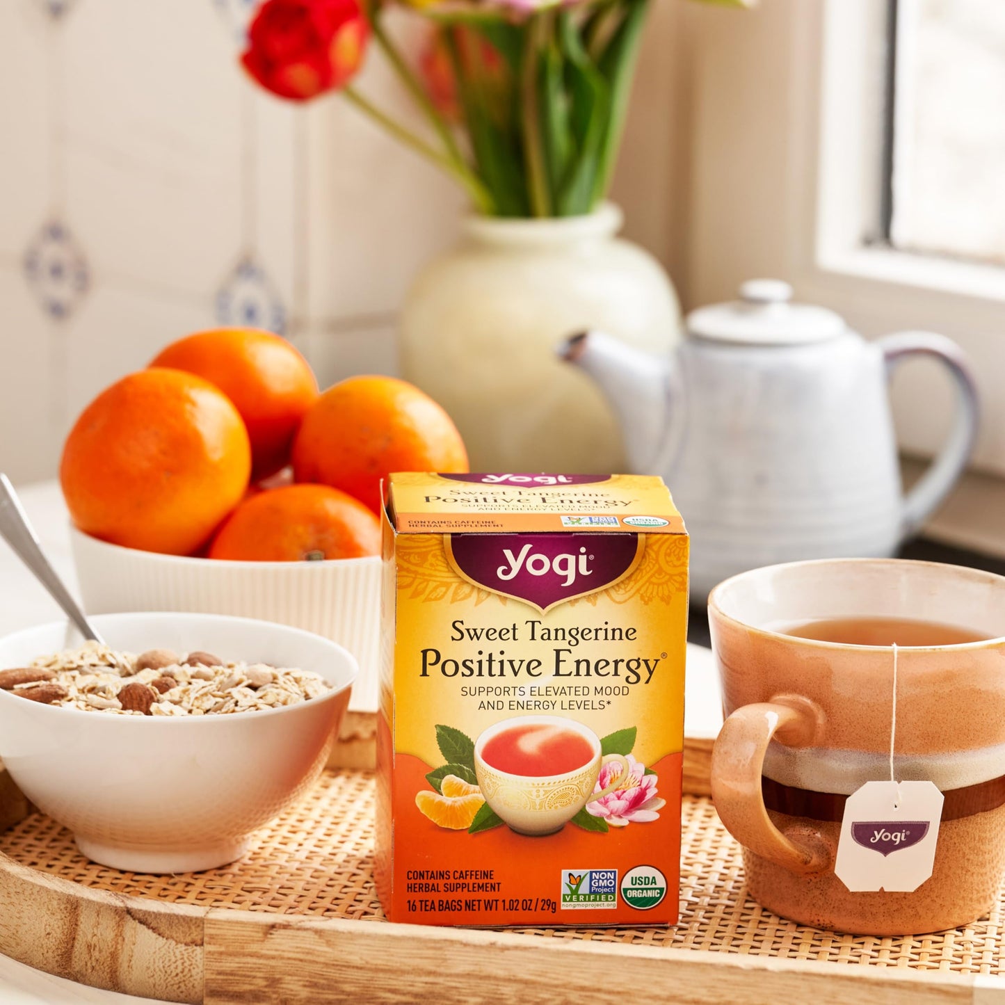 Yogi Tea - Morning Energy Variety Pack (3 Pack) Includes Peach Bergamot Bright Day, Sweet Tangerine Positive Energy, Spiced Blackberry Focus - 48 Organic Tea Bags