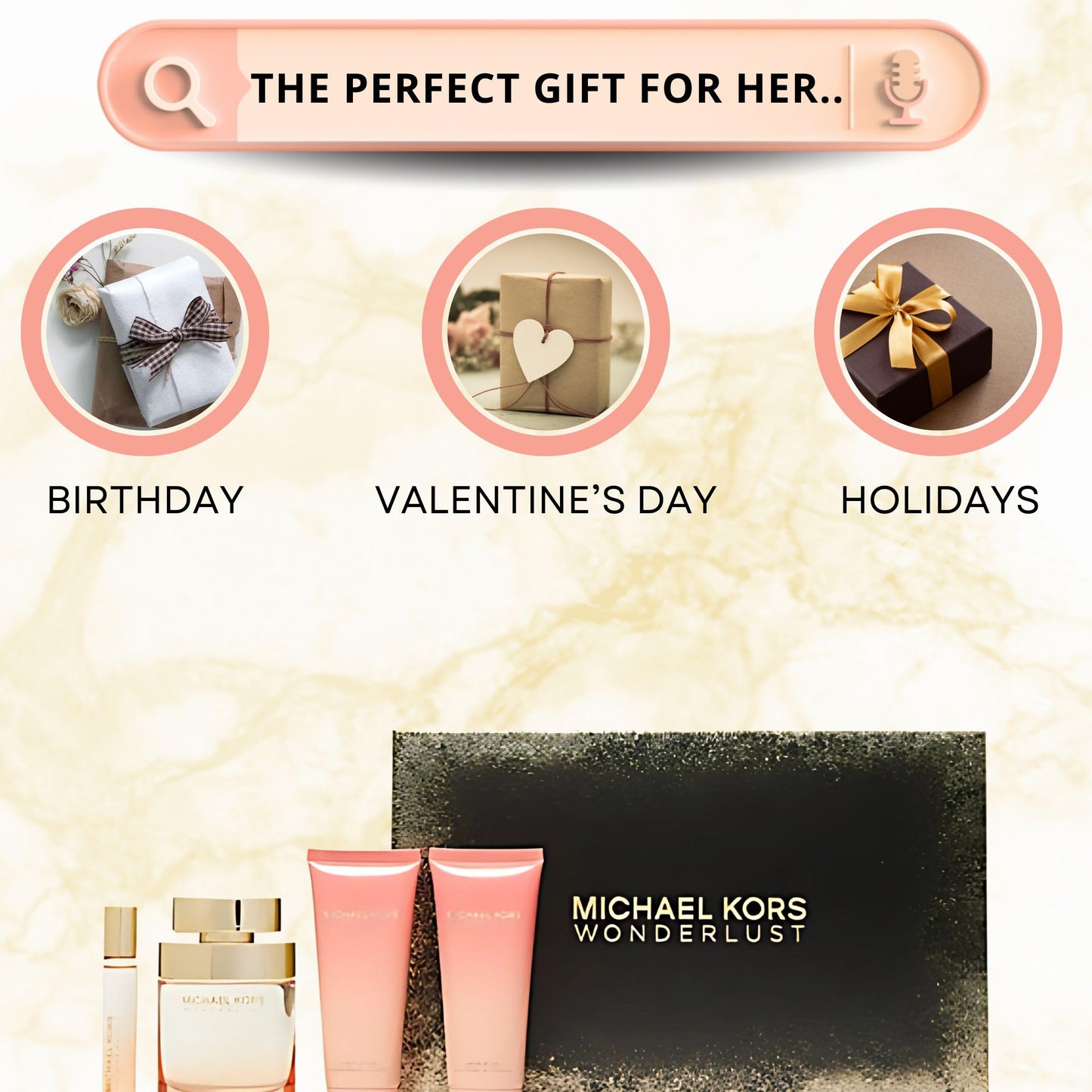 Michael Kors Wonderlust for Women 4 Pieces Gift Set, (3.4 Ounce Eau de Parfum Spray +3.4 Ounce Body Lotion +3.4 Ounce Shower Gel + 0.3 Ounce Eau de Parfum Spray)