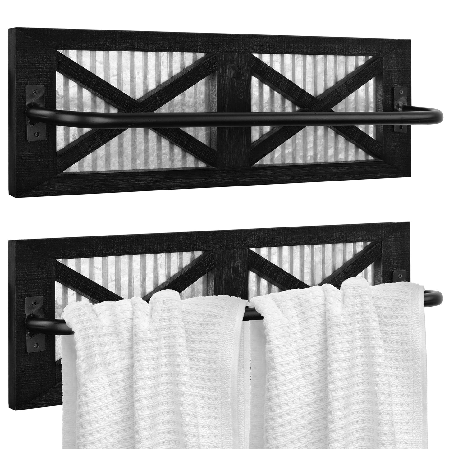 Autumn Alley Farmhouse Rustic Towel Rack Holder - Wood Towel Rack - Farmhouse Towel Holder for Rustic Bathroom and Farmhouse Kitchen Style Décor - 18" Wall Mounted, Set of 2, Rustic Black