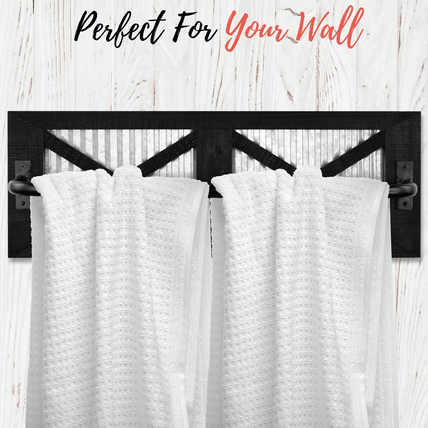 Autumn Alley Farmhouse Rustic Towel Rack Holder - Wood Towel Rack - Farmhouse Towel Holder for Rustic Bathroom and Farmhouse Kitchen Style Décor - 18" Wall Mounted, Set of 2, Rustic Black