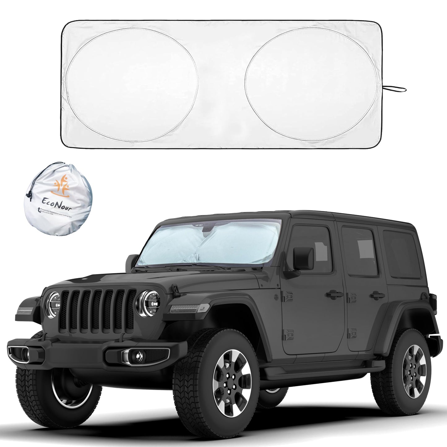 EcoNour Jeep Windshield Sunshade | Sun Visor for UV Rays & Heat Protection | Suitable for Wrangler, Compass, Gladiator & Renegade | Jeep Accessories for Wrangler & More | X-Small - 60x21 Inches