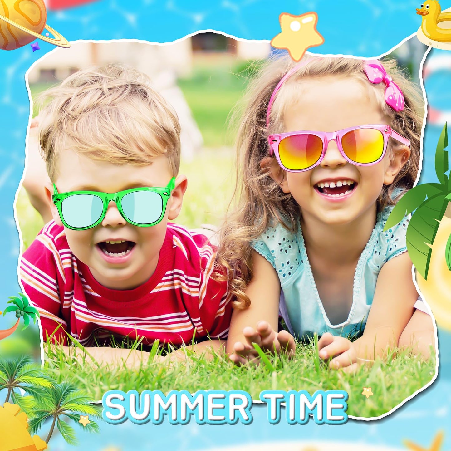 Kids Sunglasses Party Favors - Boys Girls Age 3-8 Birthday Goodie Bags Stuffers, Neon Sunglasses with UV 400 Protection for Kids Classroom Favors - 24 Packs