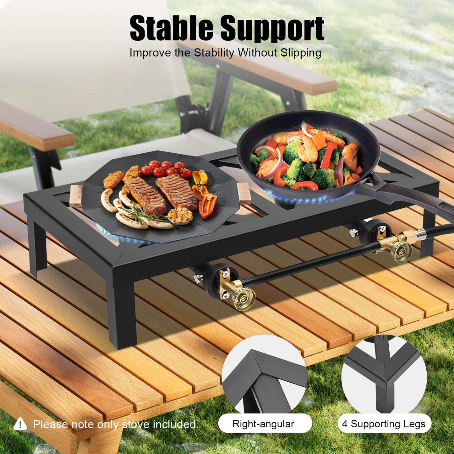 Camping Double Burner Stove, Adjustable 0-10Psi Cast Iron Camp Stove, Portable Outdoor Cooktop for Picnics & Camping & BBQ
