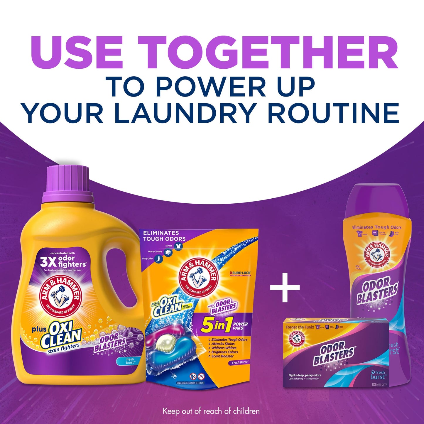 ARM & HAMMER Plus OxiClean Odor Blasters Fresh Burst, 128 Loads Liquid Laundry Detergent, 166.5 Fl oz