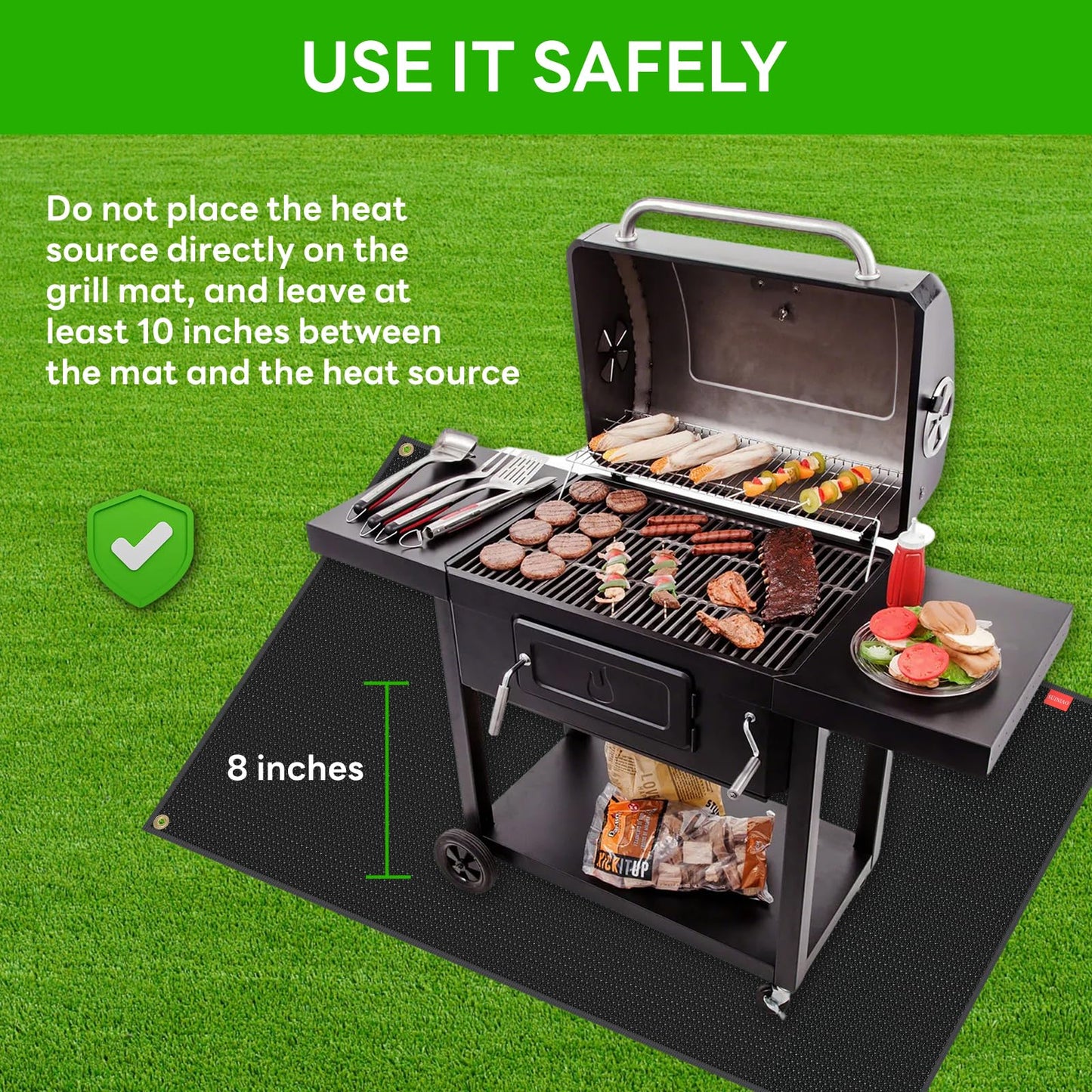 Large 48 x 40 inches Under Grill Mats for Outdoor Grill, Double-Sided Fireproof Grill Pad Mat, Fireproof, Waterproof and Oil Proof Quality BBQ Mat for Deck Patio Lawn