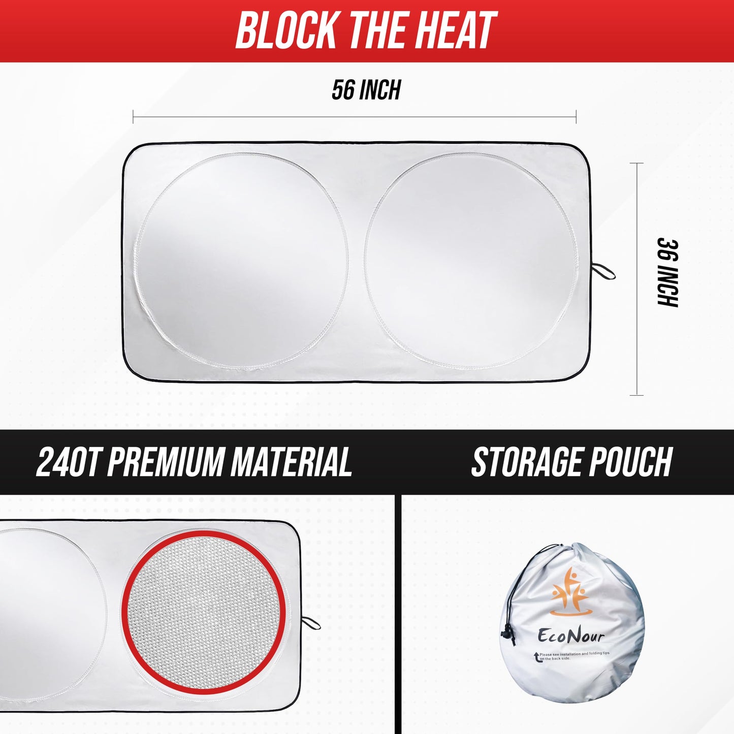 EcoNour Windshield Sun Shade for Tesla Model 3/Y Cars | (2016–2025) Foldable Sun Shield | Tesla Accessories – Upgraded Windshield Fits for Both Tesla Model Y Sunshade and Tesla Model 3 Sunshade