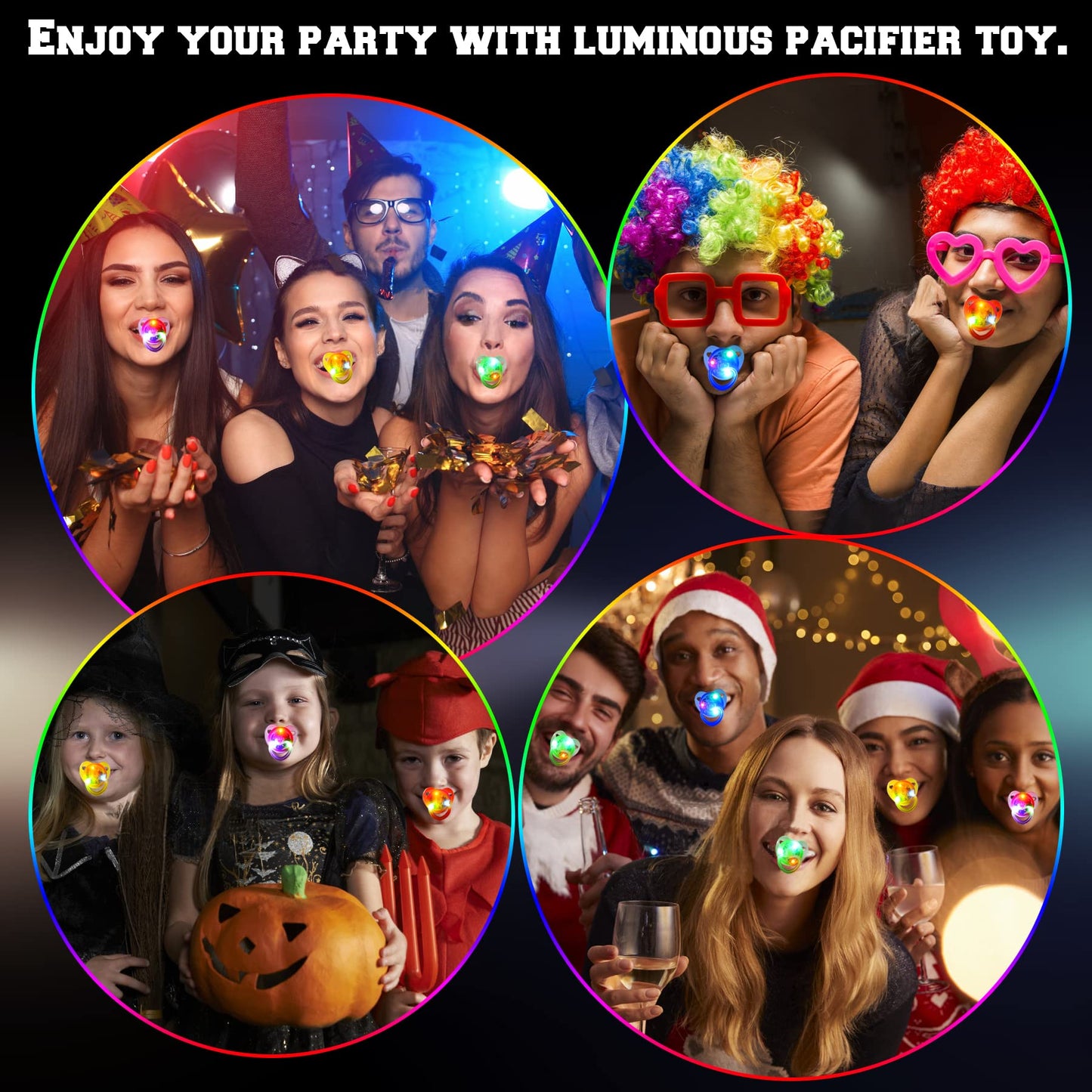 30 PCS LED Pacificers LED Light Up Pacifiers Necklace Flashing Pacifiers Whistles LED Rave Pacifiers Glowing Pacificer Glow in The Dark Party Favors for Halloween,Christmas,Birthday(6 Random Colors)