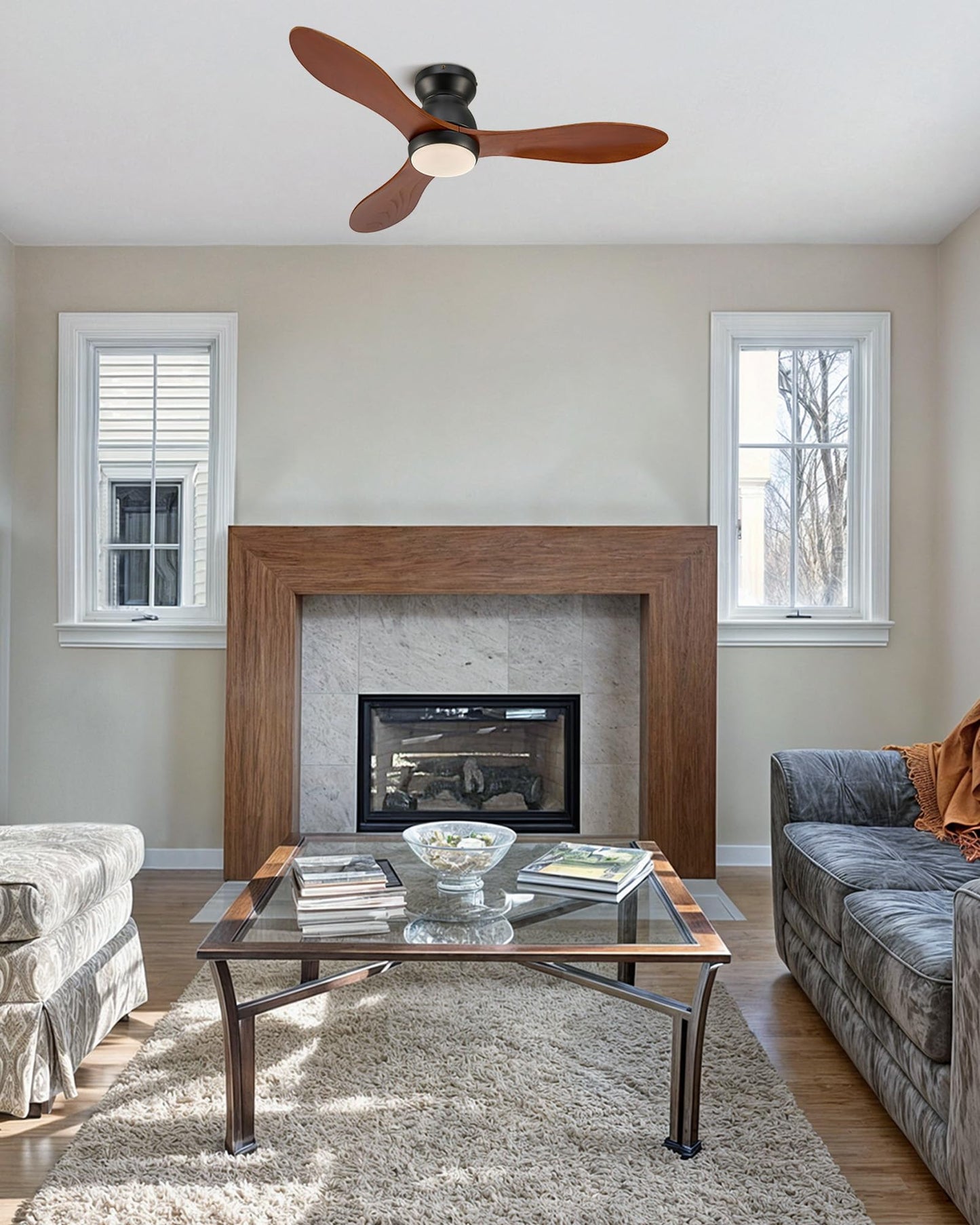 VONLUCE Ceiling Fans with Lights, 42 Inch Ceiling Fan and Remote, 6-Speeds Noiseless Reversible DC Motor, 3CCT, Wood Ceiling Fan for Farmhouse Bedroom Indoor Outdoor, Black