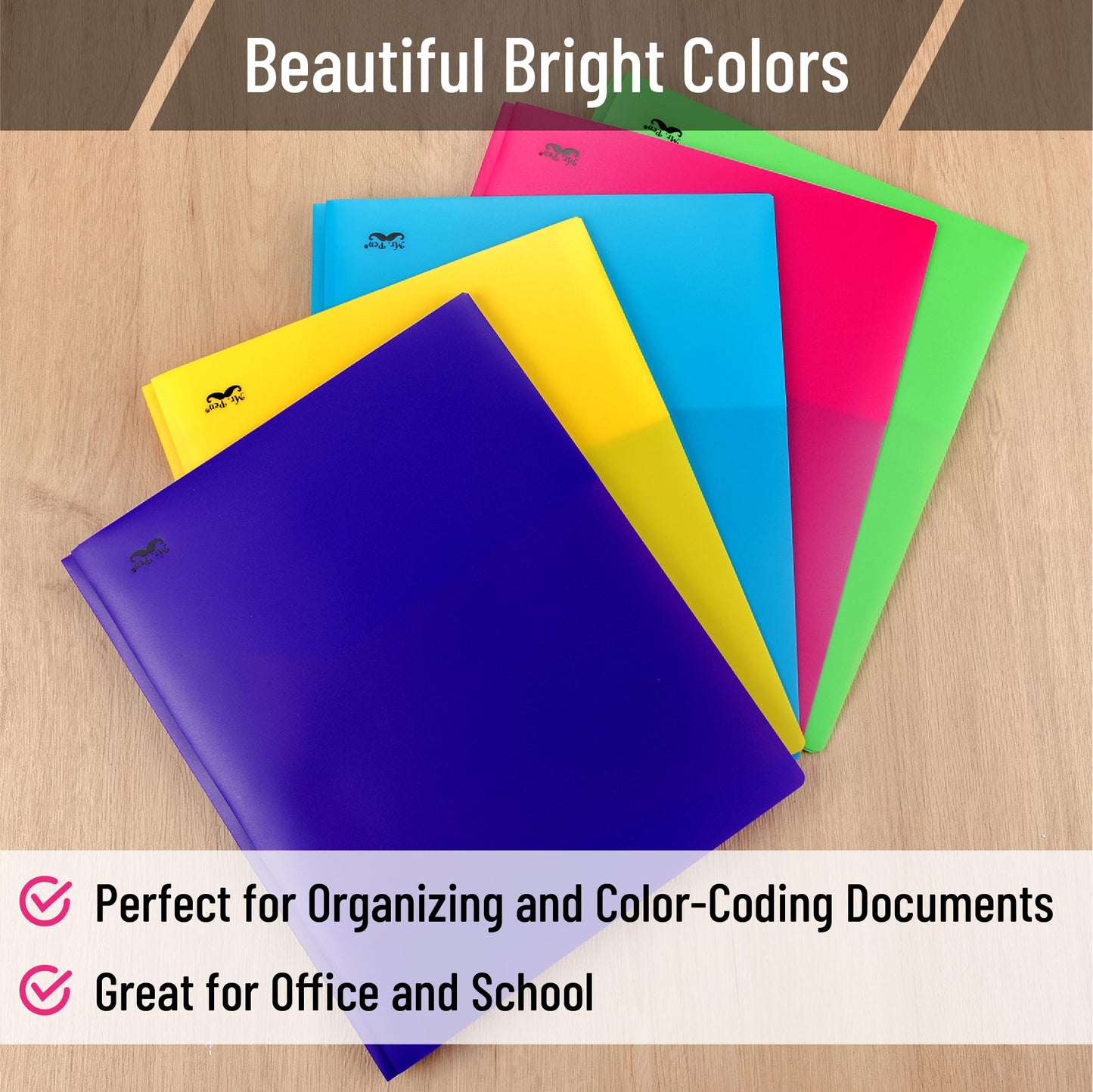 Mr. Pen- Folders with Pockets and Prong with Fasteners, 2 Pocket Folder, 3 Prong Folders, 5 Pack, Plastic, Back to School Supplies