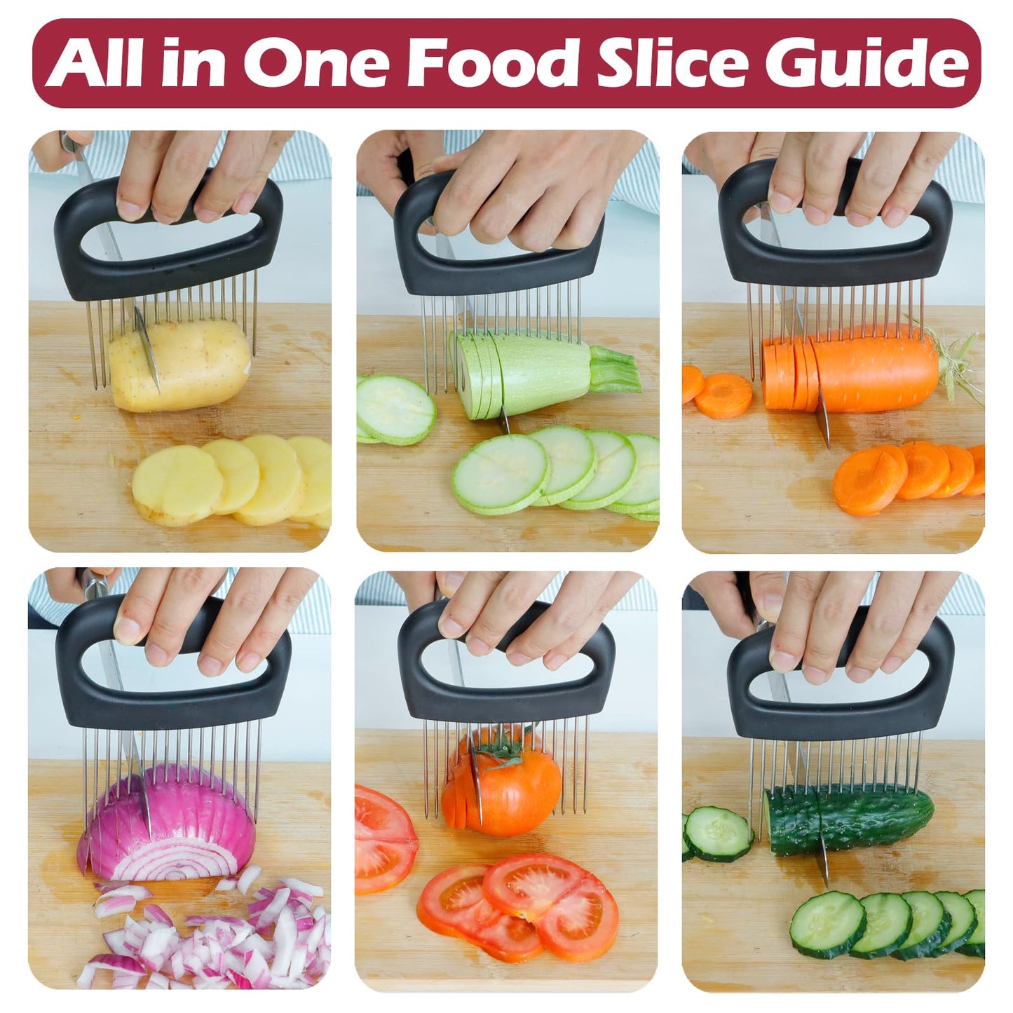 JAYVAR Extra-Large Onion Holder for Slicing, Onion Cutter Vegetable Chopper, Extra-Large Tomato Slicer with 16 Long Needles, Stainless Steel Tomato Potato Slicer, Meat Tenderizer, Food Slicing Guide