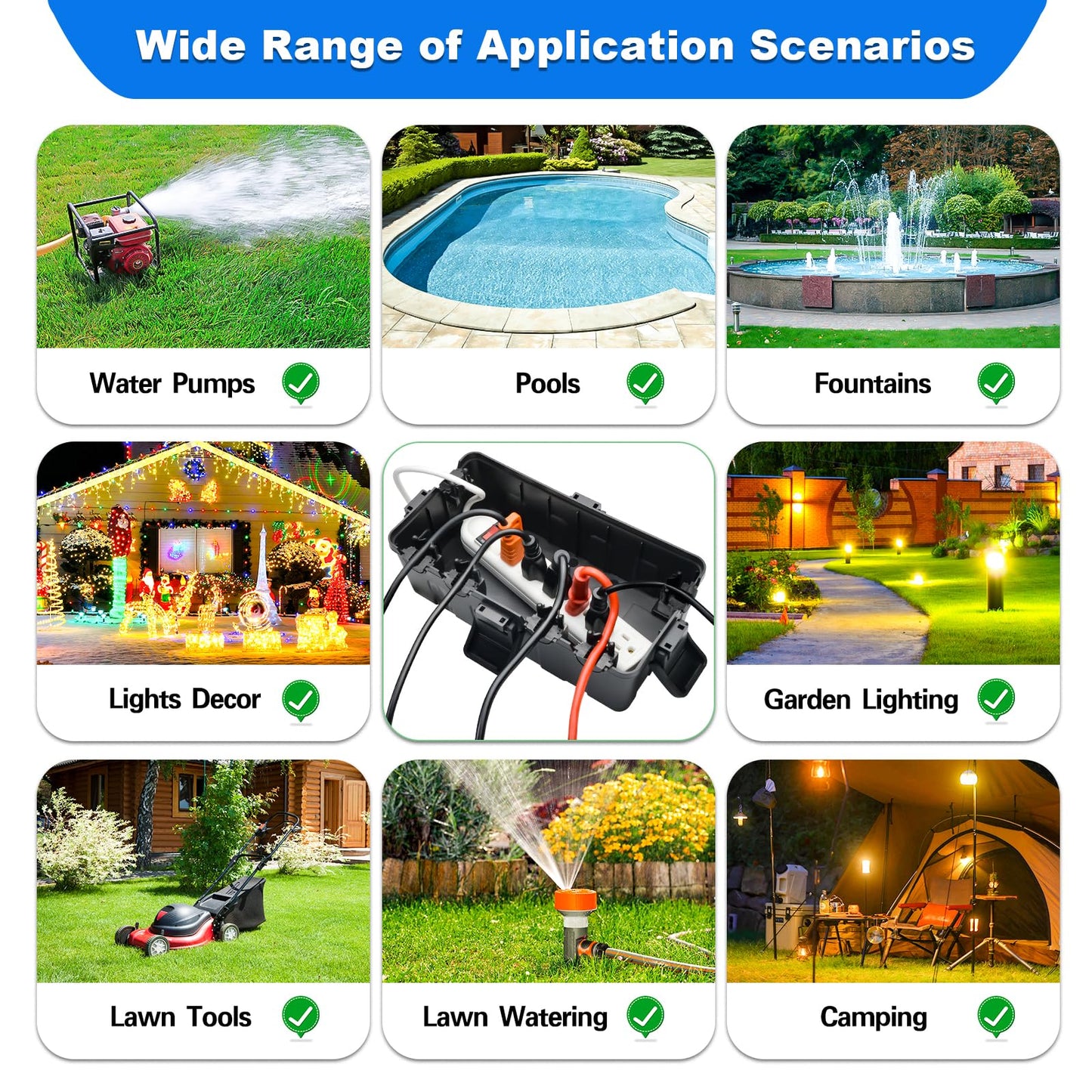 Hrensaw Medium Outdoor Electrical Box(10.6x5.5x4.5inch),Weatherproof Connection Box w/6 Cable Entry,IP54 Waterproof Extension Cord Cover Protect Power Strip,Timer,Plug,Holiday Lights,Black