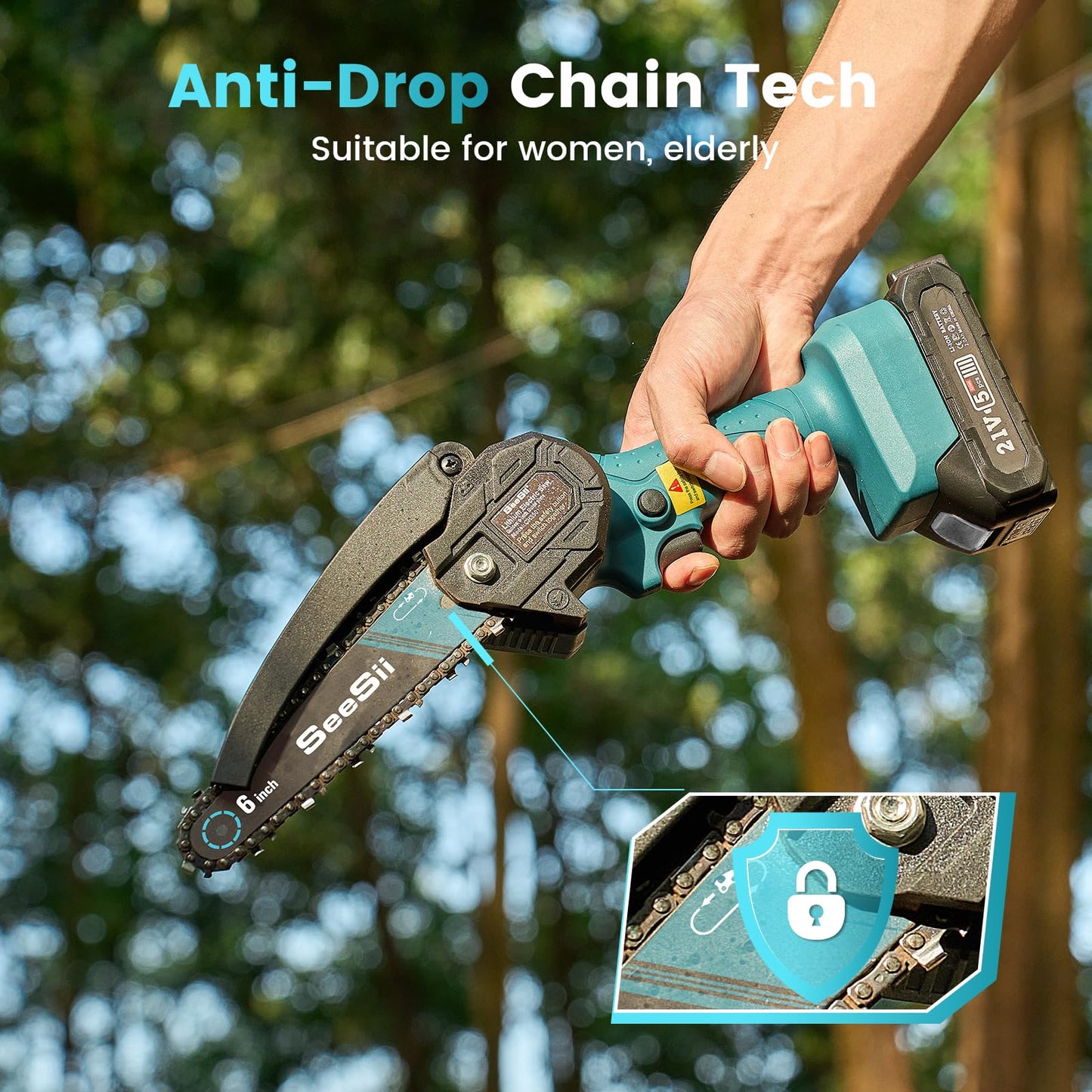 Seesii Mini Chainsaw, 6-inch Mini Chainsaw Cordless, Handheld Electric Power Chain Saw with Battery, for Tree Trimming Wood Cutting,Gifts for Father, Dad, Husband, Men