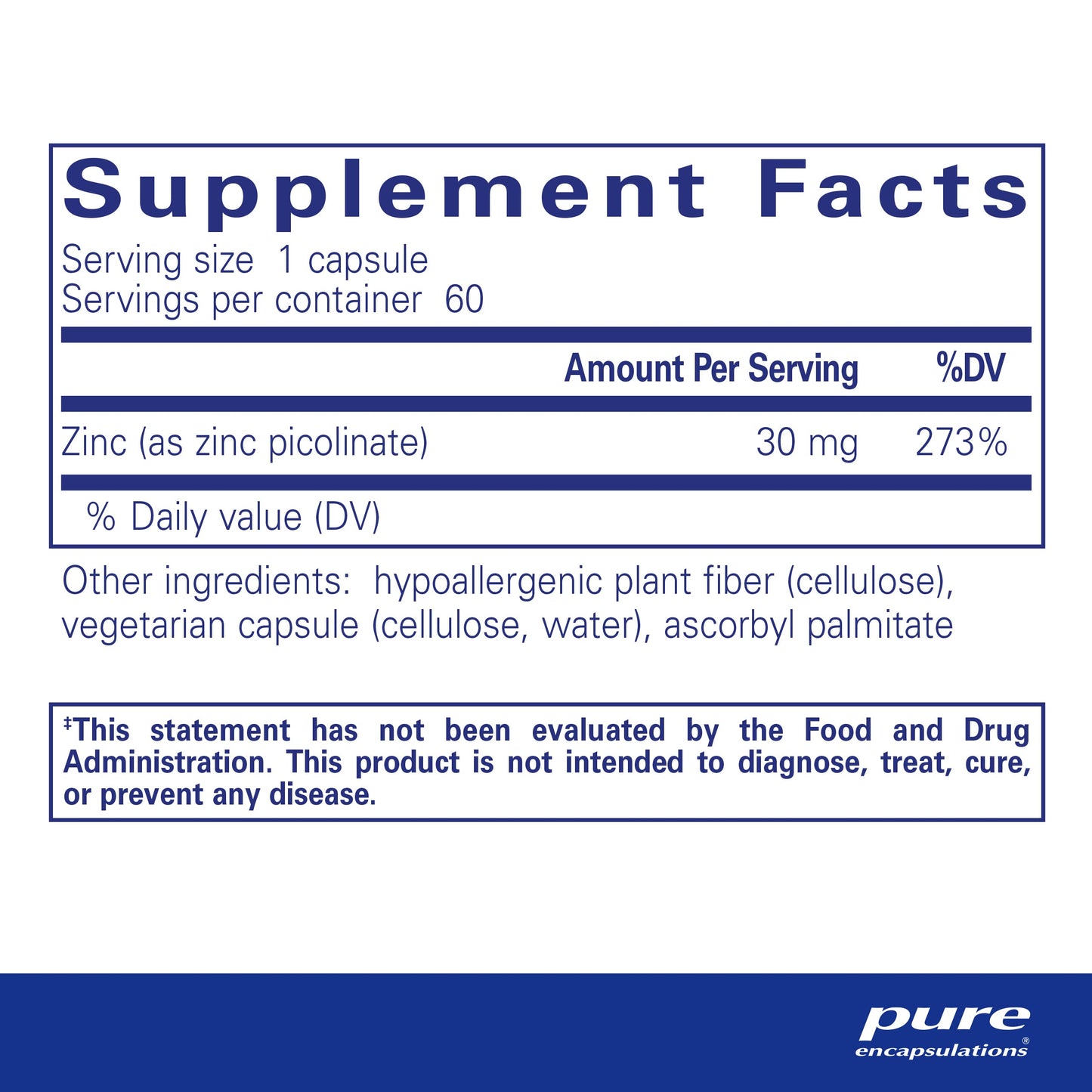 Pure Encapsulations Zinc 30 mg - Supplement for Immune System Support, Growth and Development, and Wound Healing* - with Zinc Picolinate 30 mg - 60 Capsules