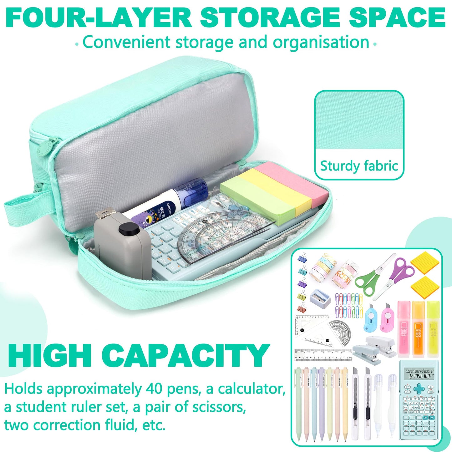 large capacity pencil case aesthetic green pencil pouch school supplies for girls big pencils case for teen girls extra large special pen bag pencil bags with zipper pen cases for adults and student