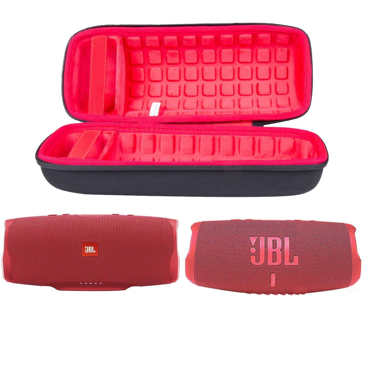 co2CREA Hard Travel Case for Replacement for JBL Charge 4 / Replacement for JBL Charge 5 Waterproof Bluetooth Speaker (Outside Black and Inside Red)