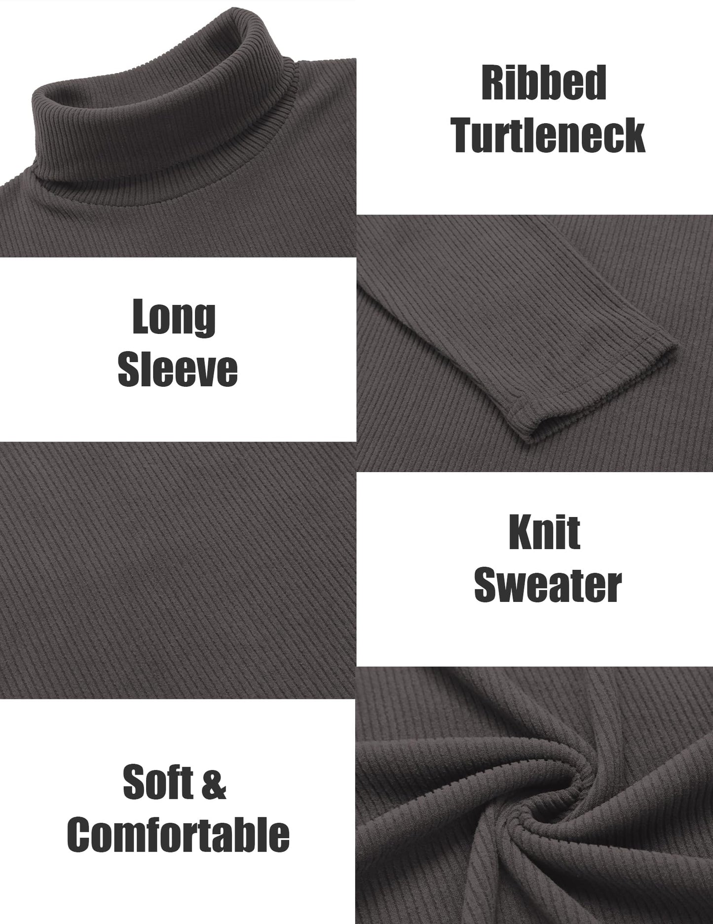 COOFANDY Mens Knitted Turtleneck Long Sleeve Turtle Neck Ribbed Pullover Sweater Thermal Casual High Neck Dark Gray