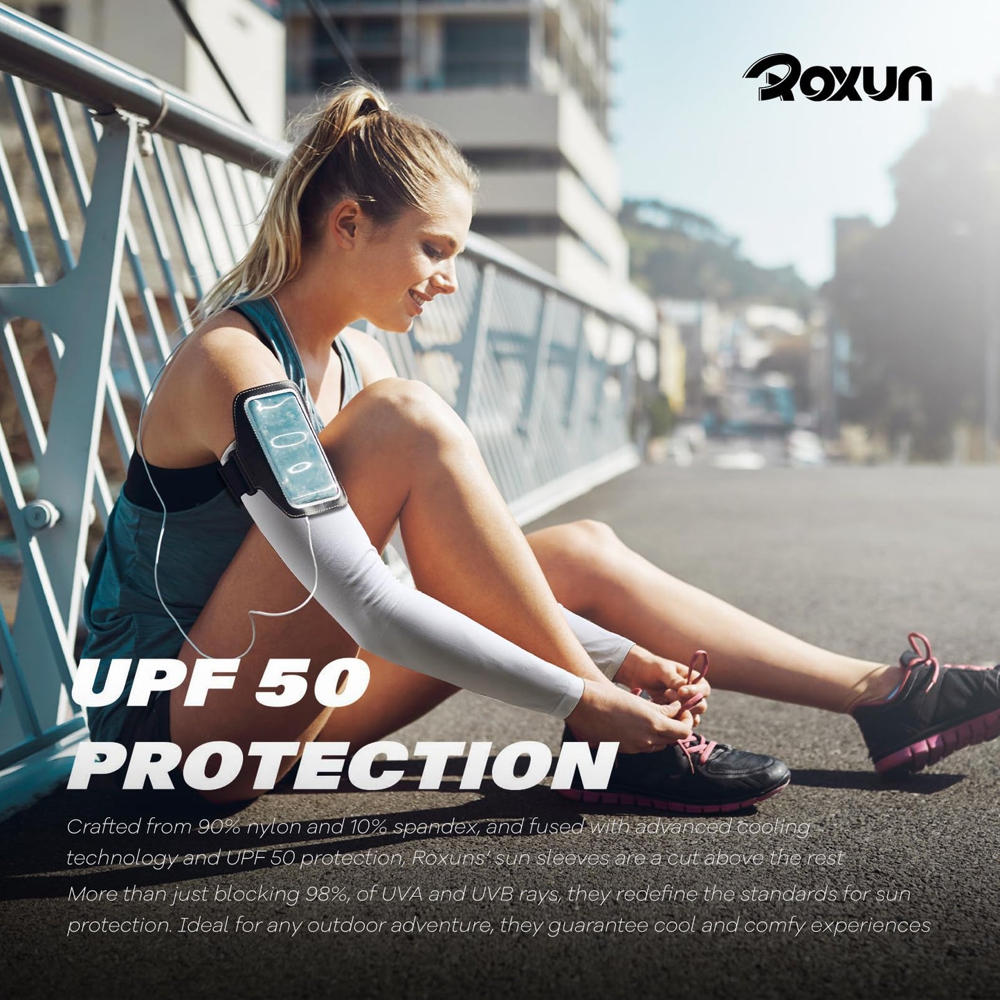 ROXUN 4 Pairs Arm Sleeves, Cooling UV Sun Protection Sports Compression for Men/Women Black+Dark Gray+Light Gray+White