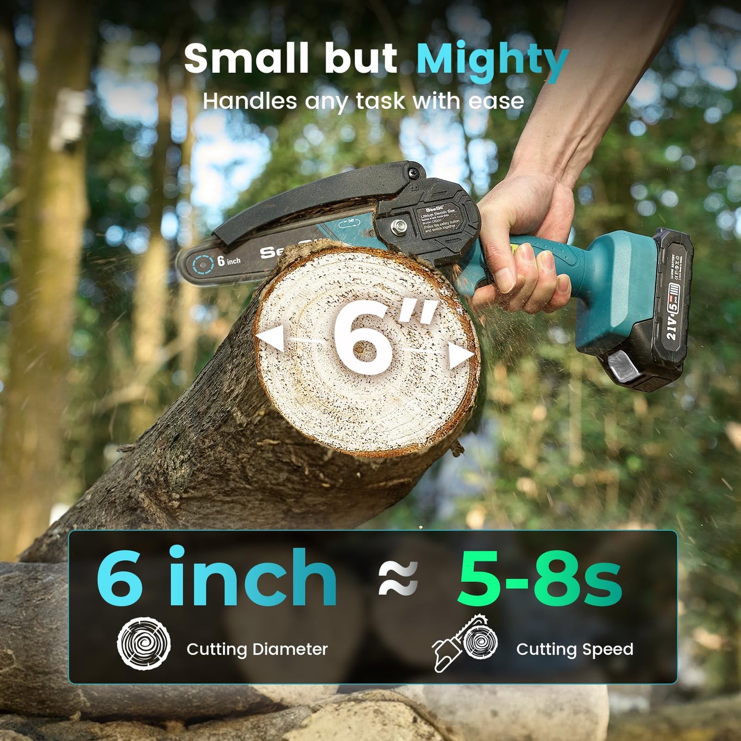Seesii Mini Chainsaw, 6-inch Mini Chainsaw Cordless, Handheld Electric Power Chain Saw with Battery, for Tree Trimming Wood Cutting,Gifts for Father, Dad, Husband, Men