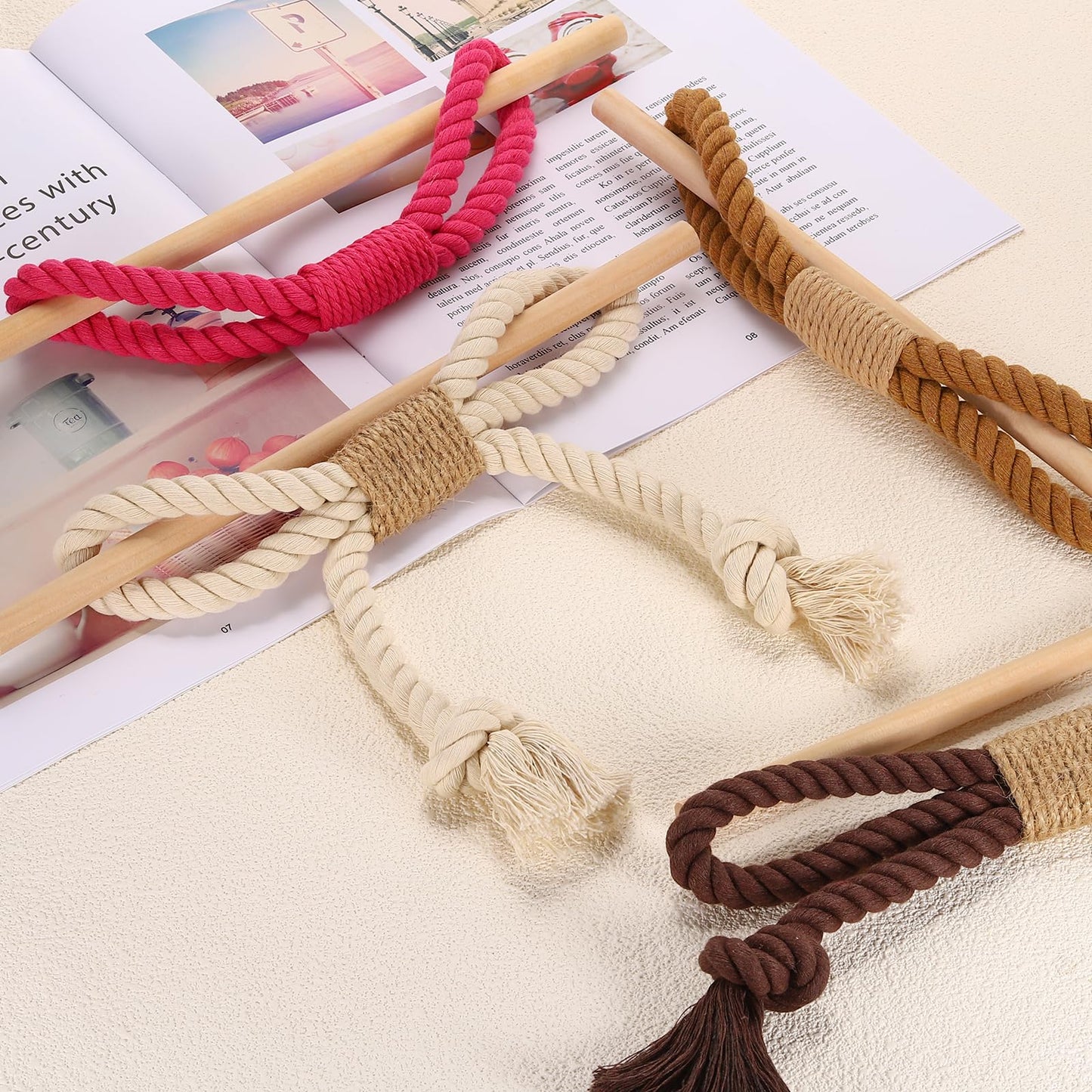 uxcell 4 Pack Curtain Tiebacks, Cotton Rope Curtain Drapes Holdbacks Hand-Woven Decorative Farmhouse Tie Backs with Wood Club for Home Office Decor, Dark Brown