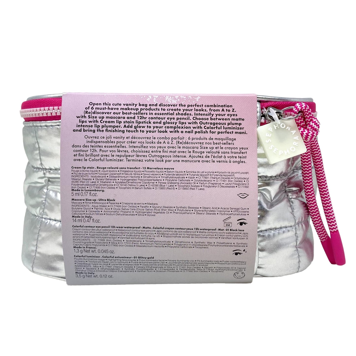 Sephora Favorites Moving Lights Collection Makeup Mania Set - 6 Full Size Must-Haves - Luminizer - Lip Stain - Eye Pencil - Mascara - Lip Plumper and Nail Polish