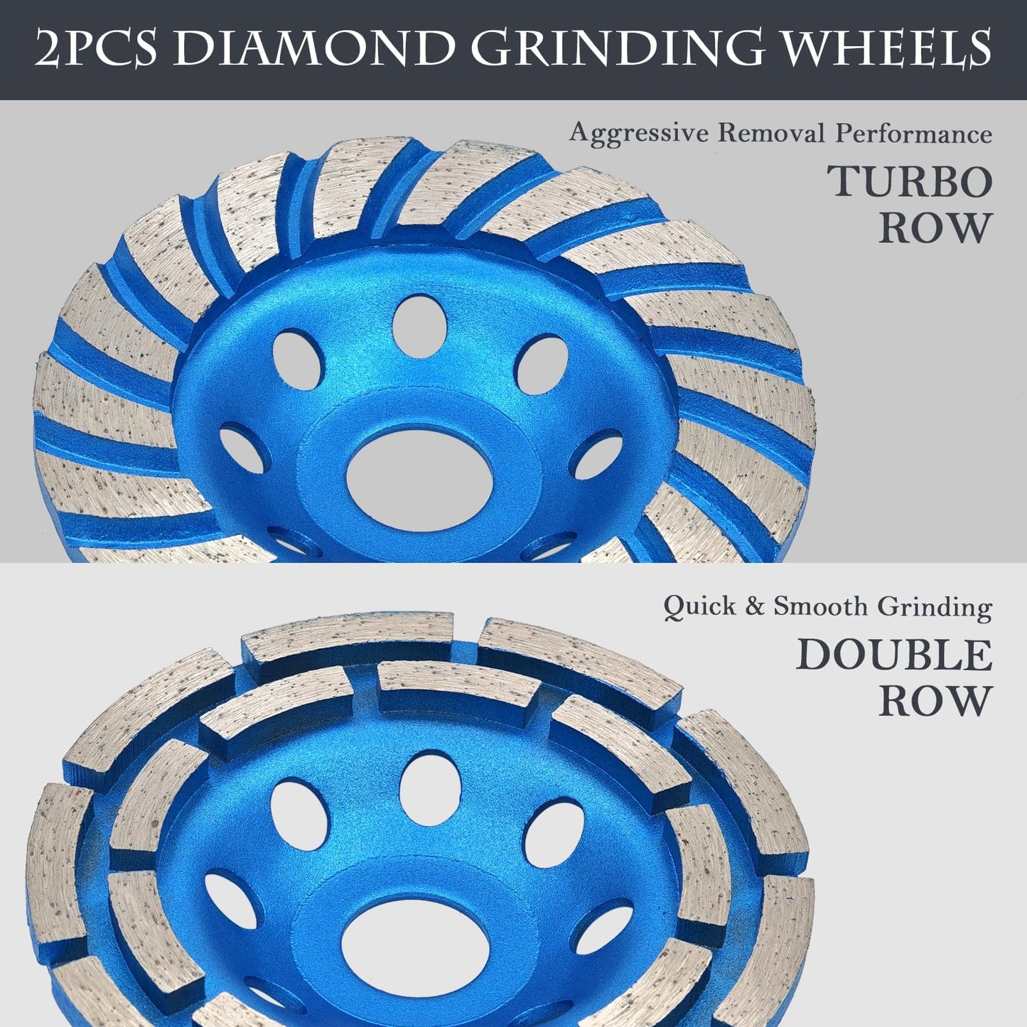 SWIGRANCE 2Pcs Diamond Concrete Grinding Cup Wheels 115mm 4-1/2" Set (Double Row + Turbo Row Segment), Fits 7/8" Arbor for Angle Grinder, Shaping Cleaning Concrete Masonry Marble Granite Brick