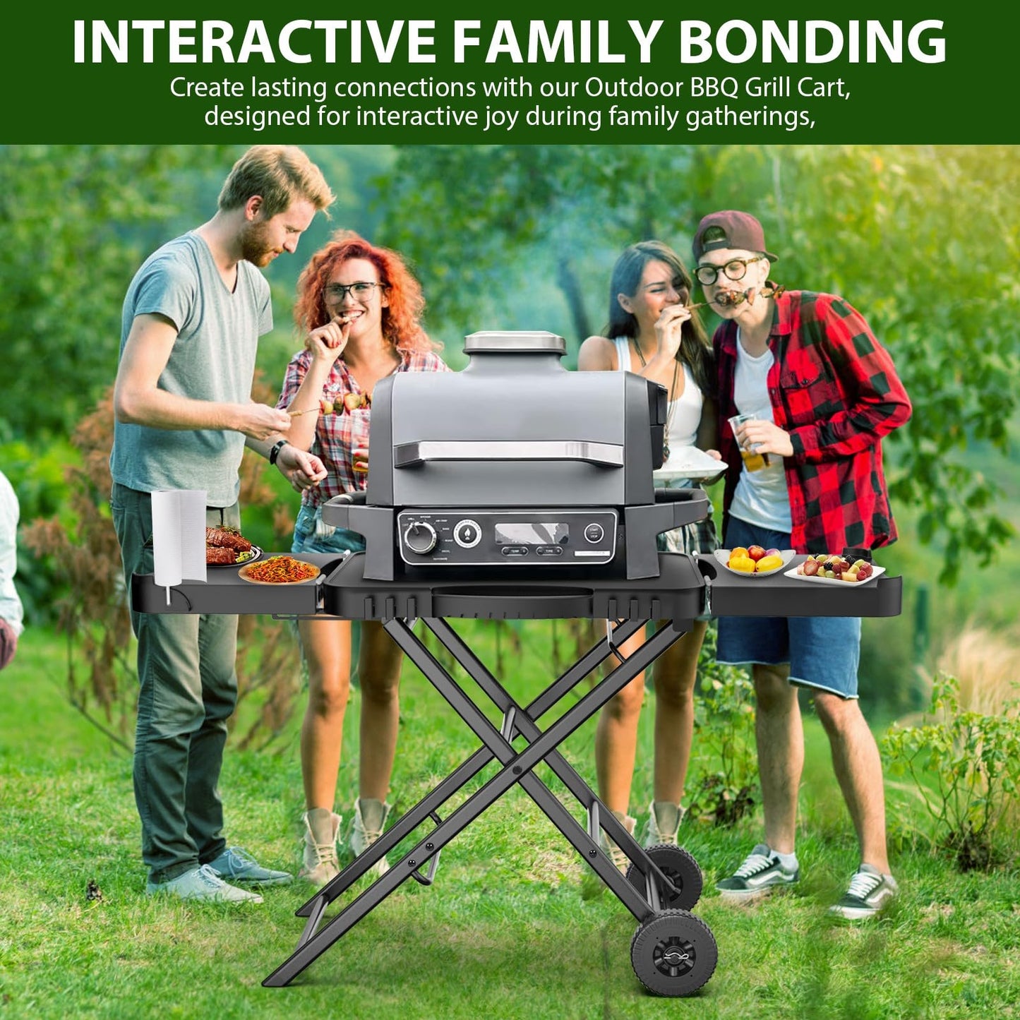 BBQMall Portable Indoor Grill Table Stand for Ninja Woodfire Outdoor Grill(OG701 OG850 OG951 Series), 51in Large Space, Folding Camping Tailgating Table for Blackstone Griddle/Onni Pizza Oven,2 Wheels