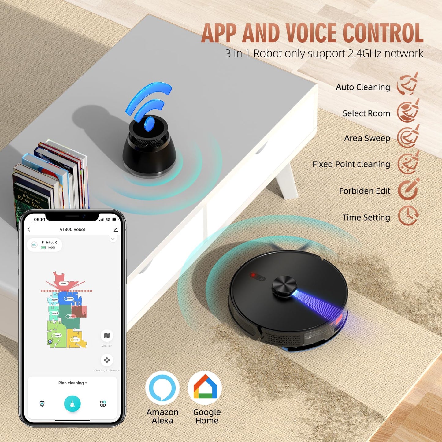 Loorow 3-in-1 Robot Vacuum and Mop Combo with Self-Emptying Dock for 60 Days，LiDAR Navigation,4500Pa Strong SuctionApp/WiFi/Alexa Control, Self-Charging, Replaceable Dust Bag
