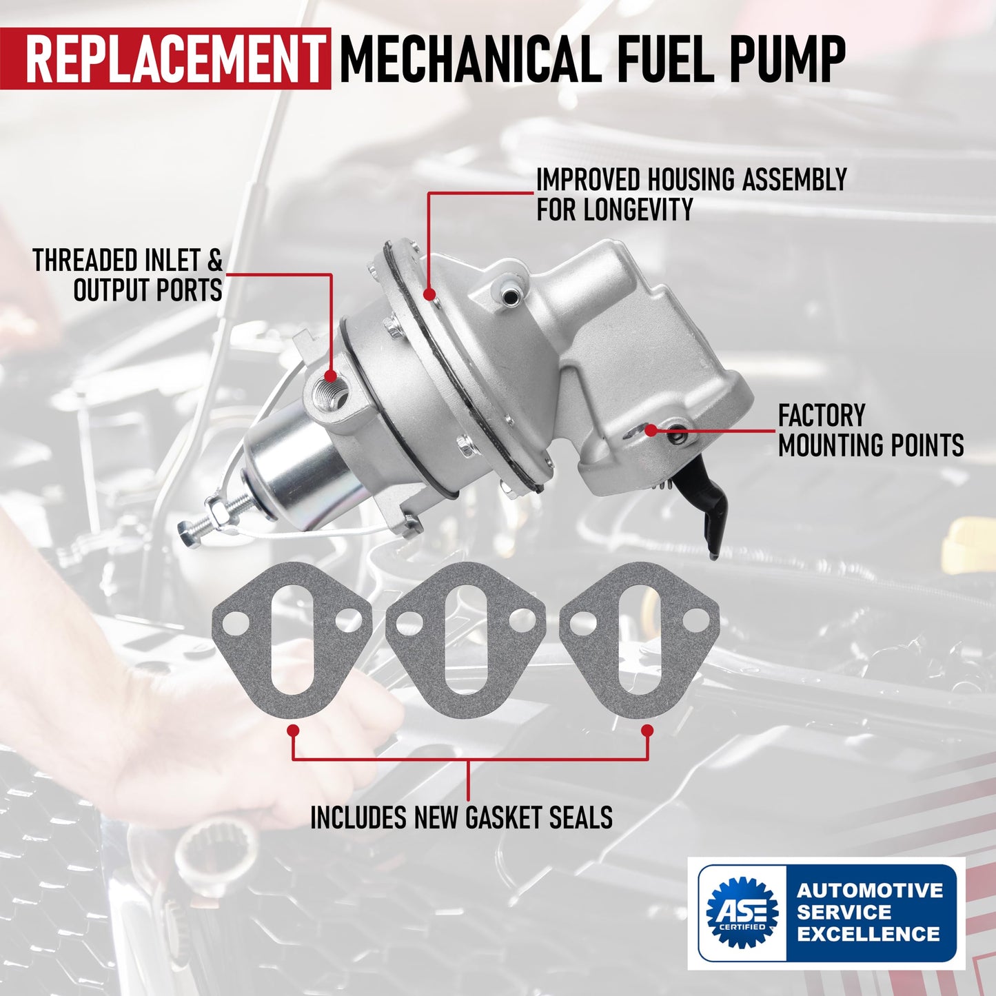 Mechanical Fuel Pump Replacement by AA Ignition - Compatible with Mercury Marine, MerCruiser, OMC, Volvo Penta Boats - 2.5L, 3.0LX, 3.0L, 3.7L - Replaces Parts 8M0073435, 861676A1, 861676A1, 42725A3