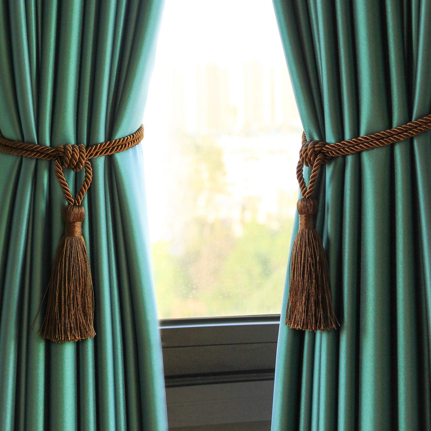 Fenghuangwu Curtain Tiebacks Tassel Tie-Backs, Rope Curtain tie Backs Handmade Curtain Holdbacks Made from Polyester (Coffee, 4p)