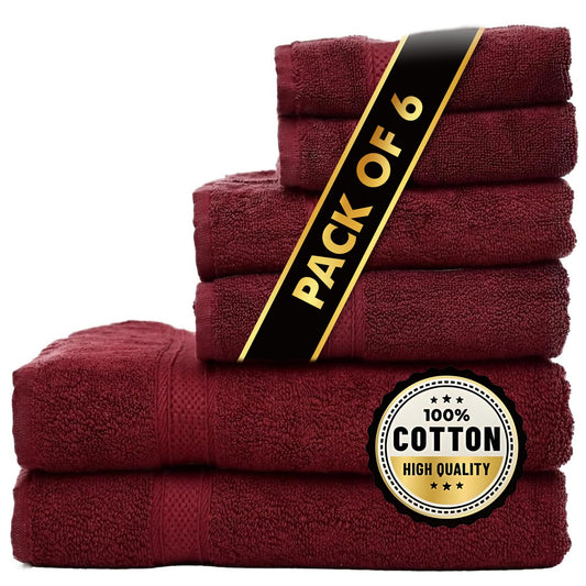 Elysian Linens Bath Towels Highly Absorbent Soft Fade Resistant 100% Cotton Bath Towels Hand Towels and Washcloth Set (Elysian Linens Crimson Comfort) 6-Piece 600 GSM